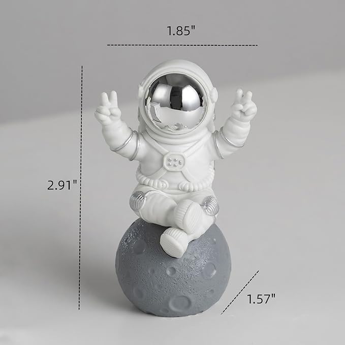 3 Pcs Silver White Astronaut Statues Set, Spaceman Sculpture Figurines Home Ornament Cake Toppers Gift-Ruum Studio Home