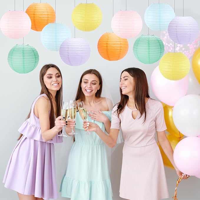 Paper Lanterns Pastel Round Hanging Chinese Lanterns for Birthday Baby Shower Rainbow Easter Party Decorations Pack of 12-Ruum Studio Home