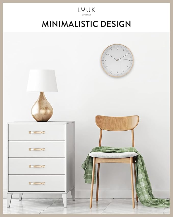 LUUK LIFESTYLE Silent Quartz Wall Clock, Nordic and Minimalist Design, Interior Decoration for Living Room, Kitchen, Bedroom, White and Gold-Ruum Studio Home