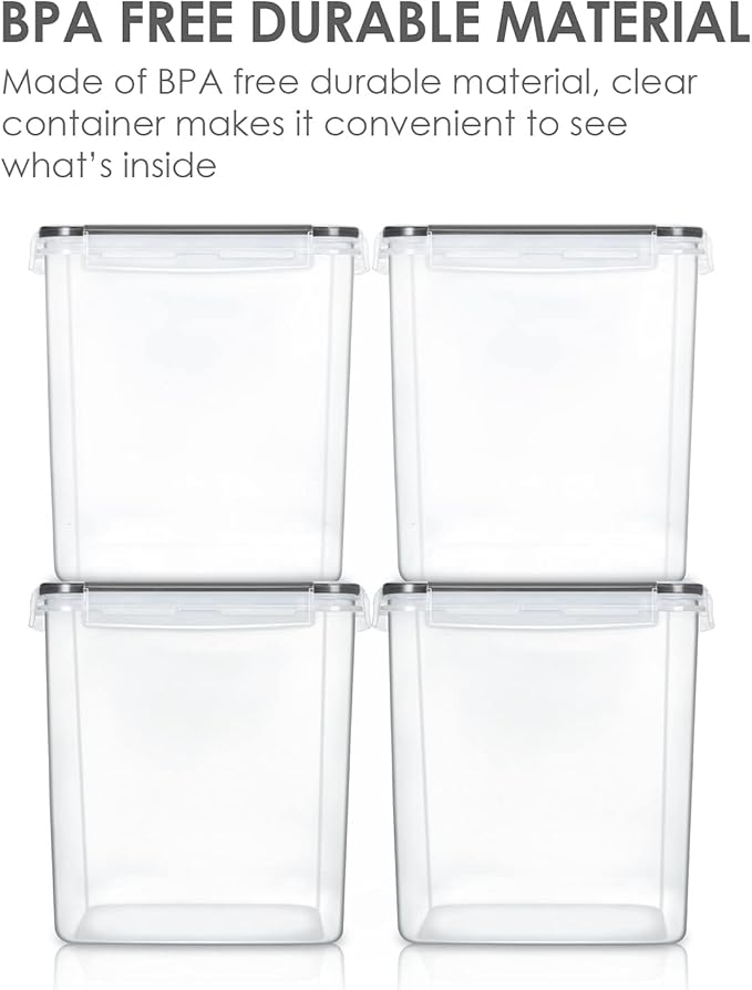 Vtopmart Food Storage Containers 4.3L / 145.4oz, 4 Pieces BPA Free Plastic Airtight Canister for Flour, Sugar, Baking Supplies, with 4 Measuring Cups and 24 Labels, Black-Ruum Studio Home
