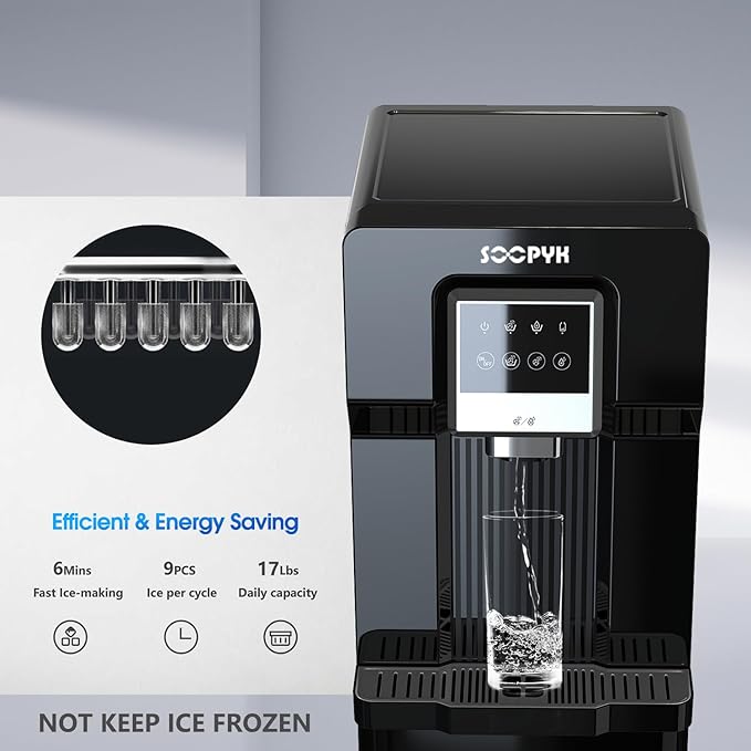 2 in 1 Bottom Load Water Cooler Dispenser with Ice Maker for 3 Gallon Bottle 17lbs Daily Capacity (NO HOT Water) Black-Ruum Studio Home