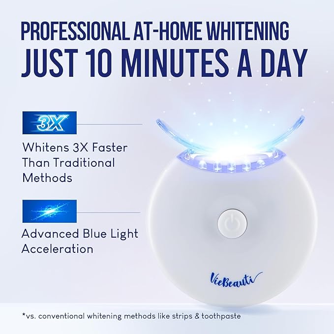 VieBeauti Teeth Whitening Kit with LED Light for Sensitive Teeth, 35% Carbamide Peroxide, Remineralizing Gel for Fast Results Mint-Ruum Studio Home
