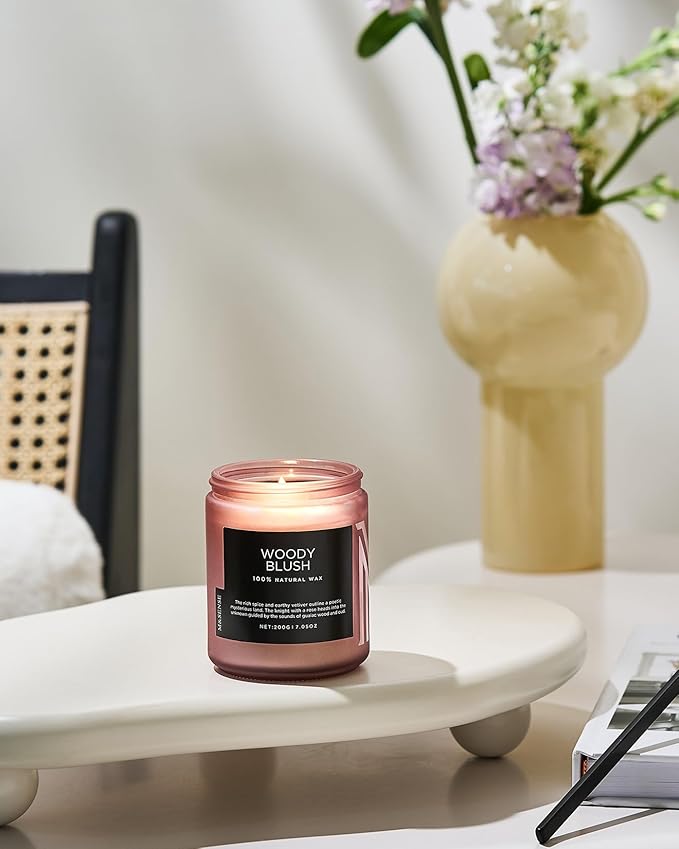 M&SENSE Woody Blush - Rose Vetiver Scented Candles 7.05oz 50 Hour Long Lasting Burn Non Toxic Natural Luxury Candle Gifts for Women，Aromatherapy Gifts for Relaxing Spa-Ruum Studio Home
