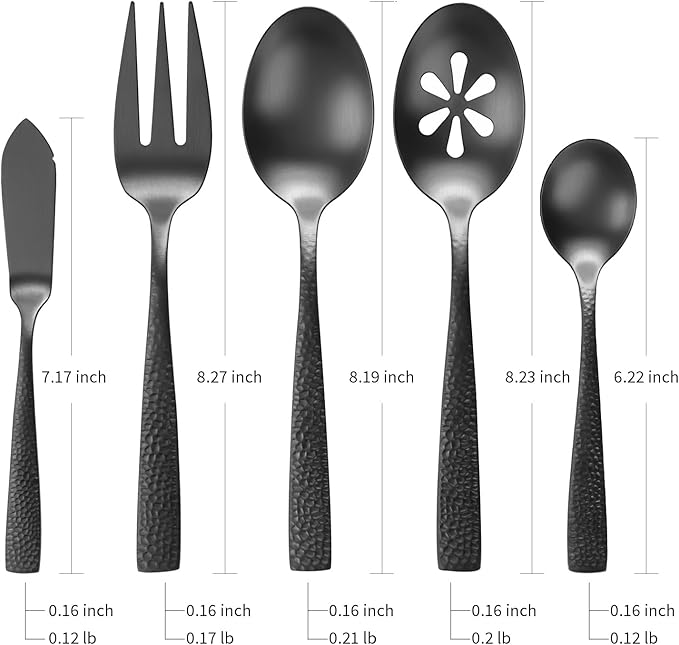 Silverware 45-Piece Matte Black Hammered Flatware Set with Serving Utensils, Stainless Steel Thick Handle Matte Polished Cutlery Set for Wedding Hotel Restaurant, Service for 8-Ruum Studio Home