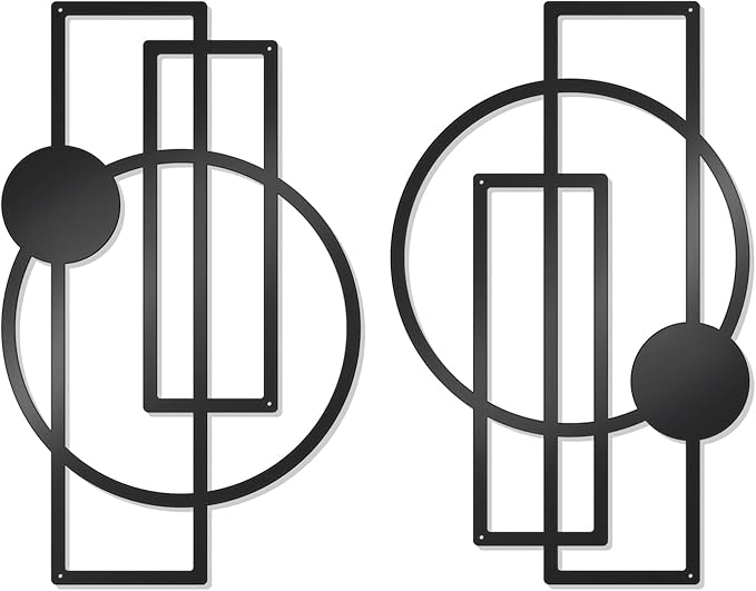 OYEFLY 2 Pcs Metal Abstract Wall Art,Modern Geometric Decor (Black, style 1)-Ruum Studio Home