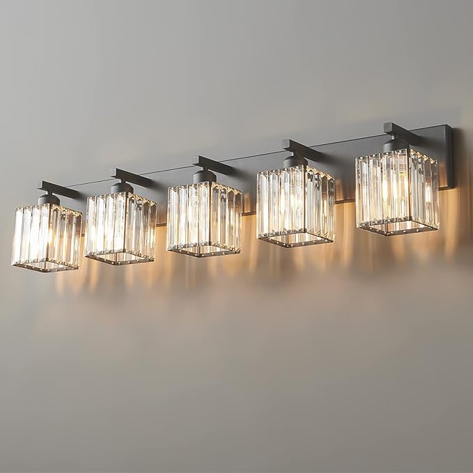 Modern Black Crystal Bathroom Vanity Light - 5-Lights Wall Light Fixtures-Ruum Studio Home