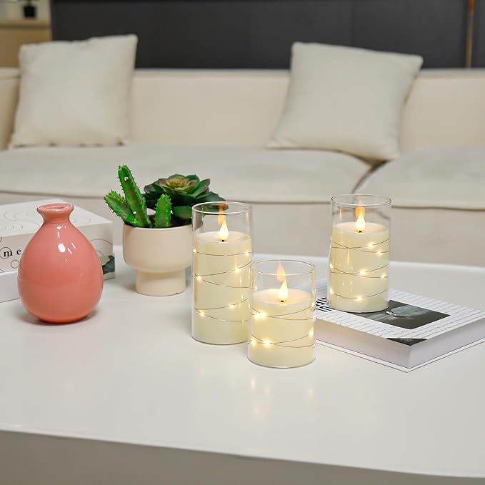 Aignis Flickering Flameless Candles Battery Operated Candles LED Candles with Remote Timer for Home/Wedding/Birthday/Holiday Decor, Warm White 3D Flame Set of 3 (D3 xH4 5" 6")-Ruum Studio Home