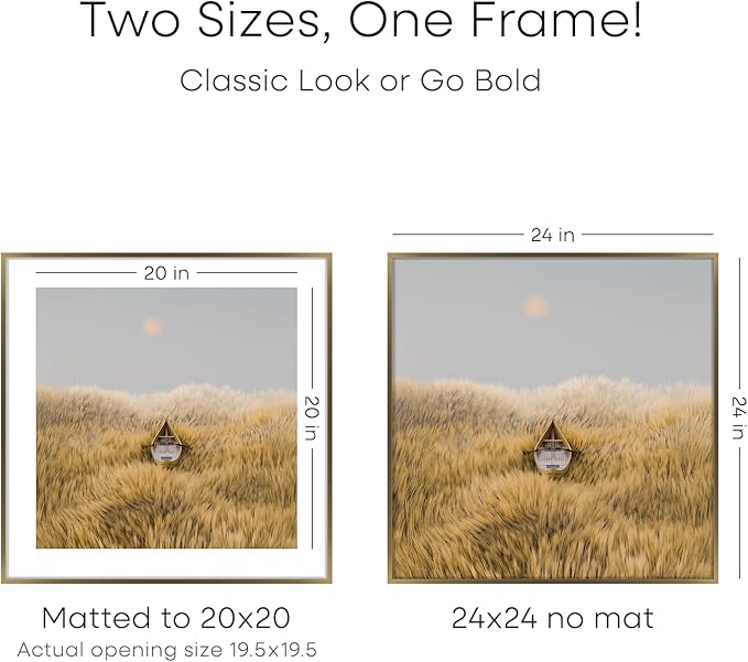 Homeforia 24x24 Picture Frame Bronze, High End Metal 24 x 24 Large Square Poster Frames with Mat 20 by 20 inch Photo, 24by24 Thin Brass Frames Matted to 20x20 Print, Tempered Glass, Wall Kit, Set of 1-Ruum Studio Home
