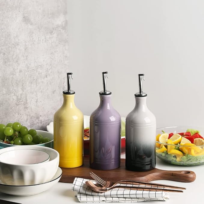 Sweejar Ceramic Olive Oil Dispenser Bottle, Opaque Oil Cruet Protects Oil to Reduce Oxidation, Suitable for Oil, Vinegar, Coffee Syrups & Other Liquids, Pack of 1, 15.5 Fl Oz (Gradient Gray)-Ruum Studio Home