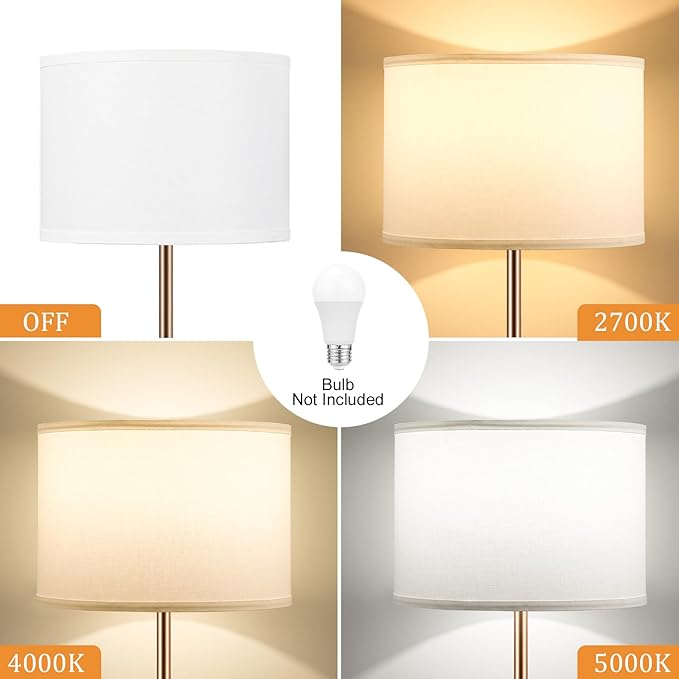 Ambimall 60'' Modern Floor Lamp with Shade, Tall Lamps for Living Room, Bedroom, Office, Dining Room, White Shade with Brown Pole(Without Bulb)-Ruum Studio Home