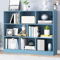 IOTXY Open Shelf Low Bookcase - Wooden 3-Tier Floor Standing Display Cabinet Organizer with Base, 8 Cubes Short Horizontal Bookshelf in Bright Blue-Ruum Studio Home