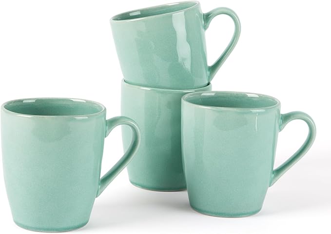 famiware Aurora Coffee Mugs, 14oz Mug Set of 4, Stoneware Mug, Cups for Kitchen, Cappuccino, Latte, Reactive Glaze, Microwave Safe, Scractch-resistant, Mint Green-Ruum Studio Home
