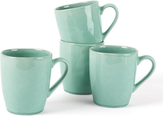 famiware Aurora Coffee Mugs, 14oz Mug Set of 4, Stoneware Mug, Cups for Kitchen, Cappuccino, Latte, Reactive Glaze, Microwave Safe, Scractch-resistant, Mint Green-Ruum Studio Home
