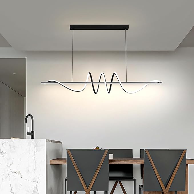 JAYMP Dining Room LED Chandelier 56W Dimmable Kitchen Island Light Modern Pendant Light Geometric Design Hanging Light Fixture Black 39 Inches-Ruum Studio Home