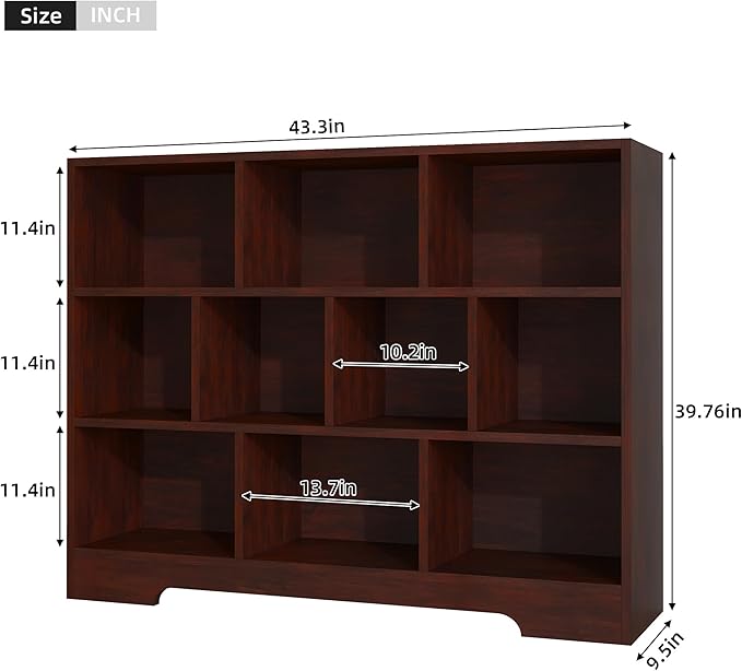Book Shelf Set of 2, 10 Cubes Storage Organizer, 3-Tier Open Shelf Wooden Bookcase, Freestanding Cherry Bookshelf Cube Shelf for Bedroom, Living Room, Home Office-Ruum Studio Home