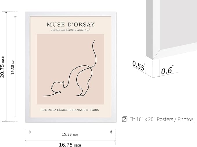 Poster Master Vintage Poster - Retro One Line Cat Drawing Print - Cat Art - Minimal Gift for Men, Women, Animal Lover - Abstract Wall Decor for Home, Office, Bedroom, 16x20 White Framed-Ruum Studio Home
