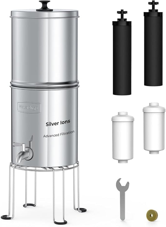 Waterdrop Upgrade Gravity-fed Water Filter System, with Silver Ions Enhanced Filtration, Reduces Fluoride and up to 99% of Chlorine, with 4 Filters and Metal Spigot, 2.25G-Ruum Studio Home