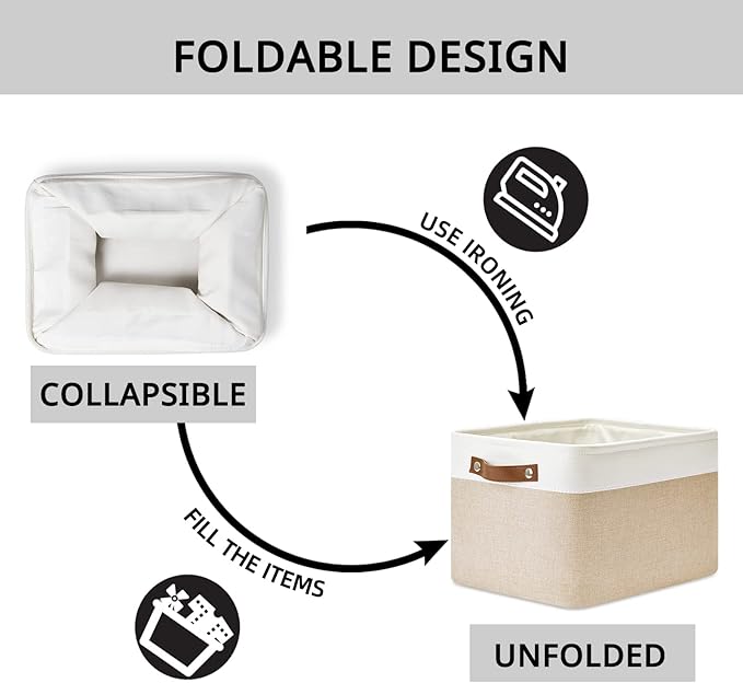 DULLEMELO Fabric Storage Bins for Laundry, Home, Foldable Storage Baskets for Shelves, Toys, Collapsible Storage Bins for Office, Closet,Bedroom(White&Khaki,15"x11"x9.5",4-Pack)-Ruum Studio Home