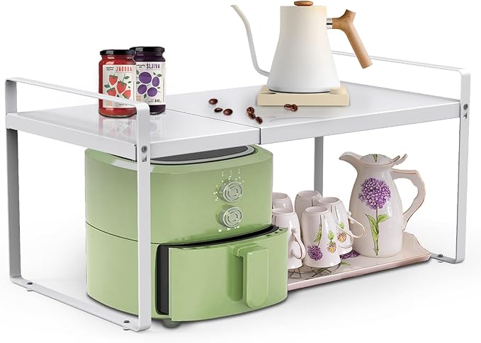 11'' Wide Expandable Cabinet Shelf Organizer Rack Adjustable Length 14''-26'' Pantry Shelf Spice Rack Heavy Duty Nonslip Kitchen Counter Storage Shelves Pantry Cupboard Under Sink Countertop White-Ruum Studio Home