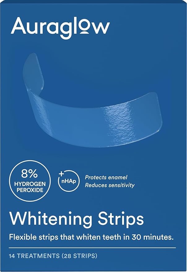 Auraglow Teeth Whitening Strips, Sensitive Whitening Strips, 14 Whitening Treatments, 8% Hydrogen Peroxide with Nano Hydroxyapatite (nHAp) to Reduce Sensitivity and Protect Enamel, 28 Strips, Mint-Ruum Studio Home