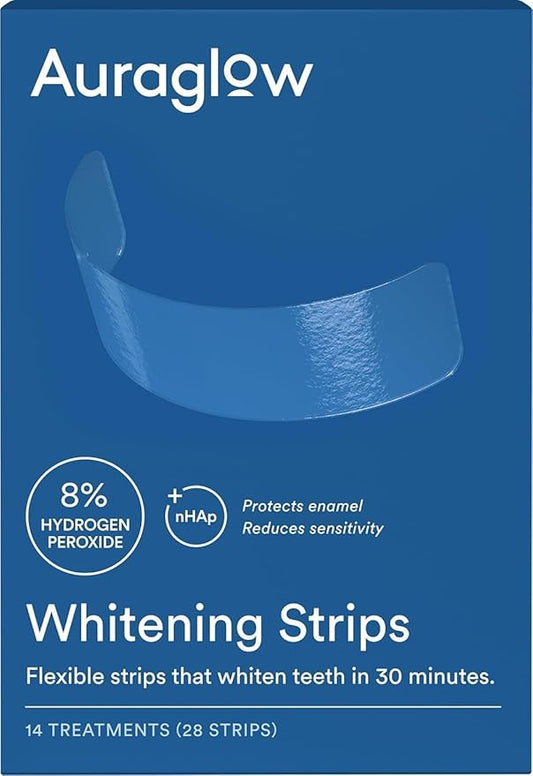 Auraglow Teeth Whitening Strips, Sensitive Whitening Strips, 14 Whitening Treatments, 8% Hydrogen Peroxide with Nano Hydroxyapatite (nHAp) to Reduce Sensitivity and Protect Enamel, 28 Strips, Mint-Ruum Studio Home