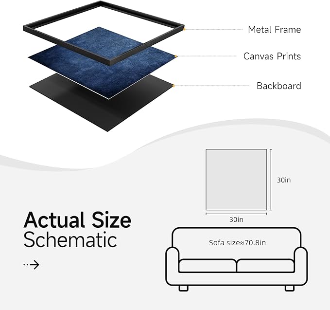 Large Framed Navy Blue Modern Abstract Wall Art for Living Room, Canvas Paintings Artwork for Walls, Minimalist Blue Art Prints Pictures for Hallway, Bedroom, Office Wall Decor -30x30 Inch-Ruum Studio Home