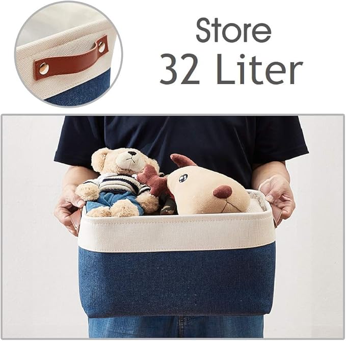 DECOMOMO Storage Baskets for Shelves - Fabric Closet Organizers and Storage Bins, Perfect Baskets for Organizing Closet Toys Nursery (Navy Blue and White, XL - 3 Pack)-Ruum Studio Home
