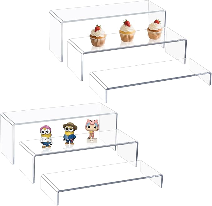 Acrylic Display Risers,12'' Large Display Stands, Thickened to 0.2''(5mm) Stackable Acrylic Shelves for Perfume Display, Clear Risers for Cupcake Stand,Pop Figurines,Tumbler,Food (Clear, 6PCS)-Ruum Studio Home