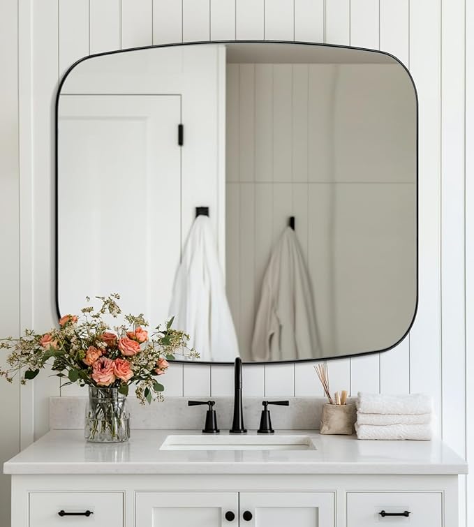 ANDY STAR Black Oblong Mirror, 36x40 Inch Black Oval Mirror for Bathroom with Stainless Steel Metal Frame, Wall Mouned for Bathroom, Living Room, Entryway-Ruum Studio Home