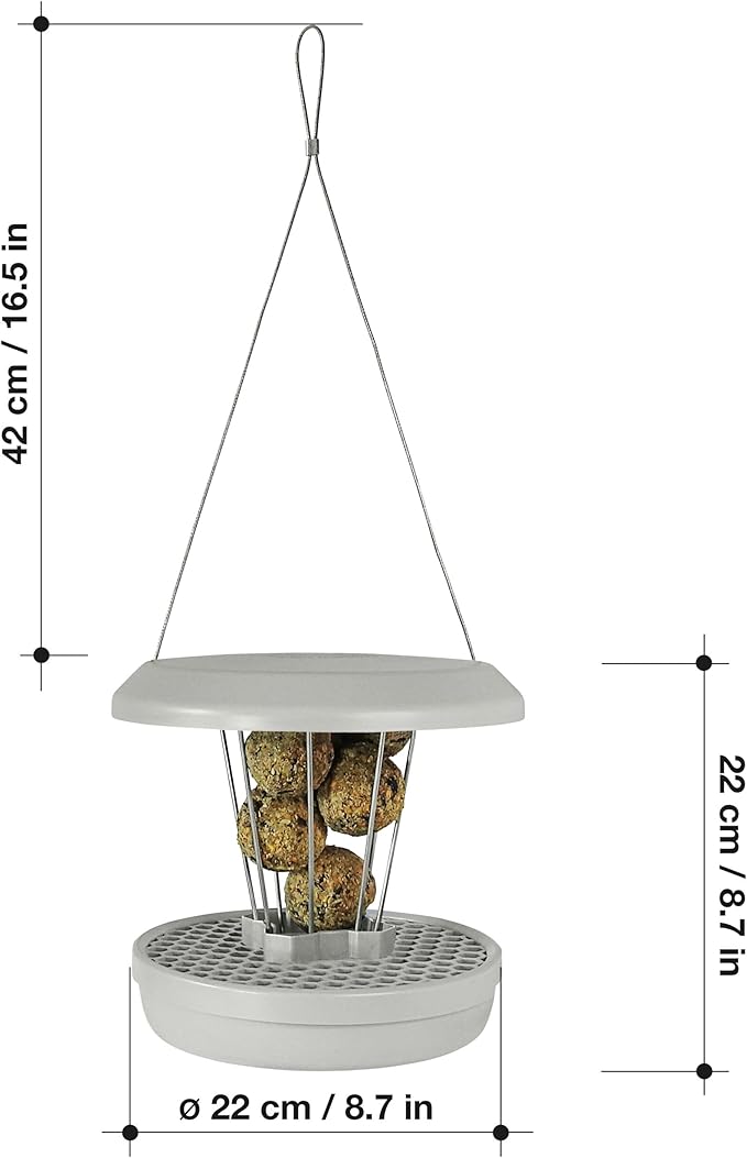 SWISSINNO No Mess Bird Feeder Lucerne Smart Birds for Fat Balls - Feed Birds, not mice & Rats! Robust & Reliable for Hanging - Light Grey-Ruum Studio Home