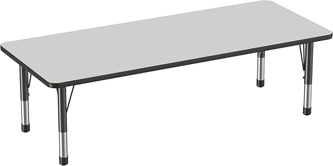 FDP Rectangle Activity School and Classroom Kids Table (30 x 72 inch), Chunky Toddler Leg, Adjustable Height 15-24 inches - Gray Top and Black Edge-Ruum Studio Home