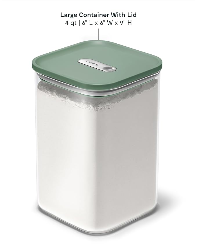 Caraway 4qt Glass Airtight Food Storage Container with Lid – Non-Toxic, BPA-Free Kitchen Storage Container – Stackable, Space-Saving Airtight Container for Dry Goods and More - Sage-Ruum Studio Home