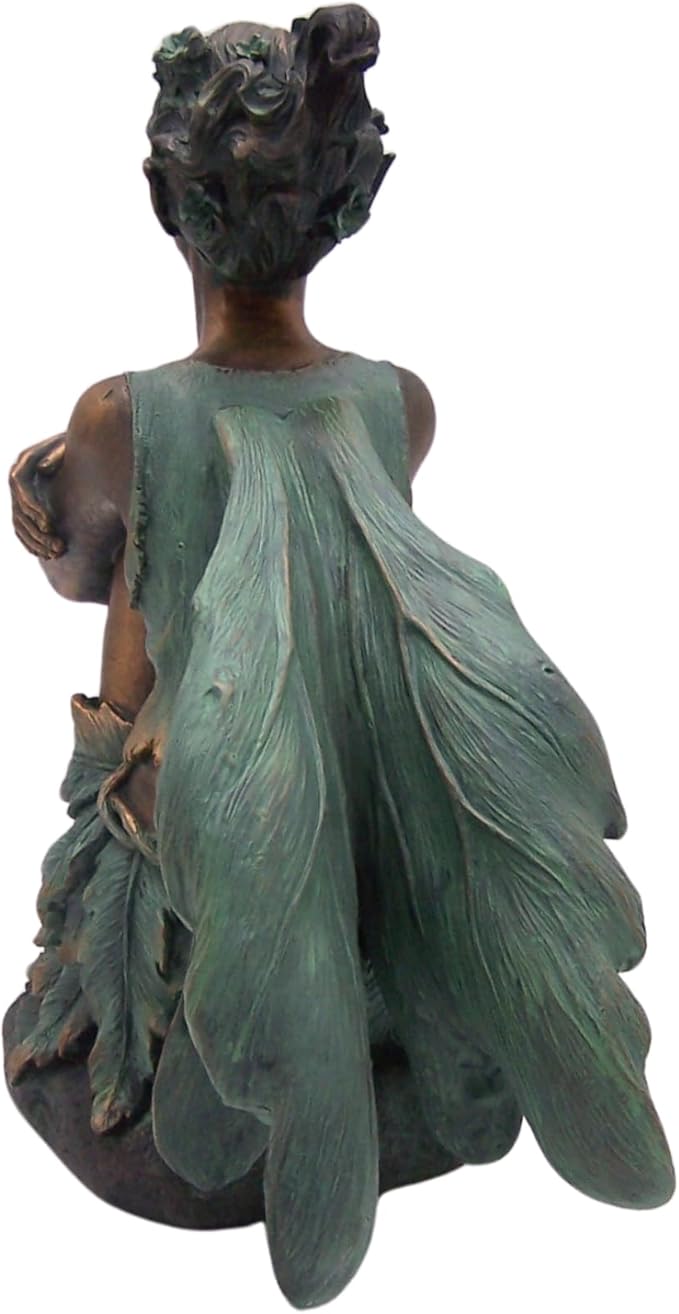 Copper Toned Fairy Holding Knees with Blue Accents Garden Statue, Whimsical Outdoor Decor, 13 Inches-Ruum Studio Home
