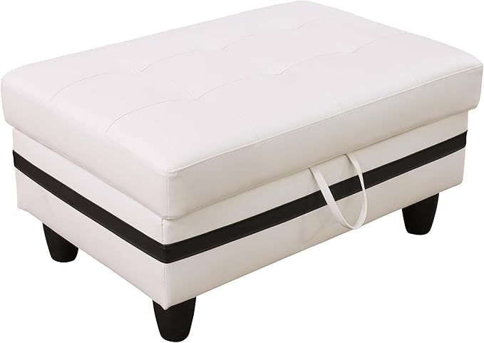 Ottoman Rectangular Storage Ottoman Bench, Faux Leather Footrest, Coffee Table, Stool Footstool with Hinged Lid for Living Room, Bedroom, Entryway, White&Black, 34"x22.8"x17.5"-Ruum Studio Home