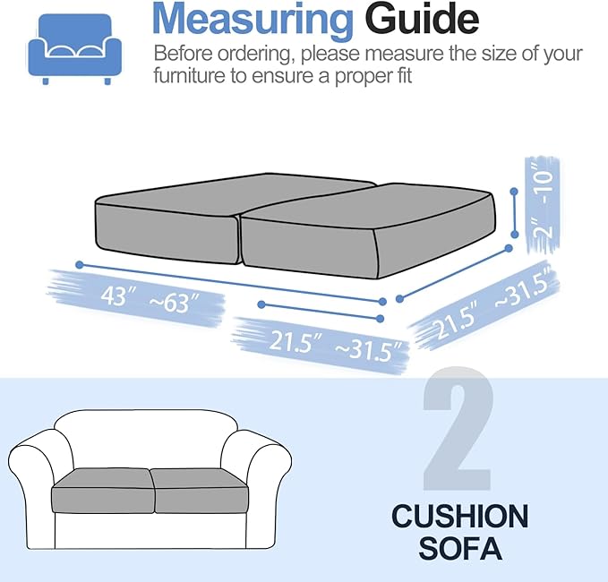 Couch Cushion Covers Individual Large Super Stretch Chenille (Softer Version) Sofa Cushion Covers, Couch Seat Covers Couch Slipcovers Furniture Protector (2 Piece, Light Grey)-Ruum Studio Home