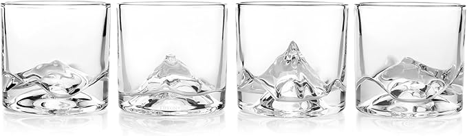 The Peaks Heavy Crystal Whiskey Glasses Gift Set of 4, Thick Freezable Bourbon Glass 1lb Each, Premium Whiskey Gifts for Men, Frozen Crystal Chills Cocktails, 10 oz-Ruum Studio Home