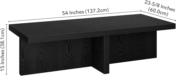 Henn&Hart 54" Wide Rectangular Coffee Table in Natural Black, for Home, Living Room, Bedroom, Entertainment Room, Office-Ruum Studio Home