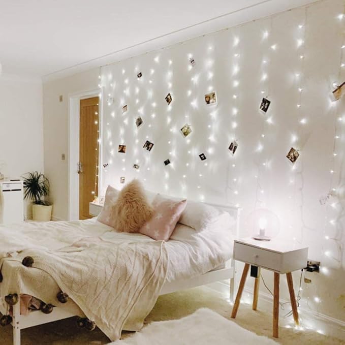 Lighting EVER 594 LED Curtain Lights Cool White, Hanging Fairy String Lights for Bedroom Wall, Indoor Outdoor Backdrop Lights for Wedding, Party, Patio Gazebo (20x10ft, 27 Strings, 9" Apart)-Ruum Studio Home
