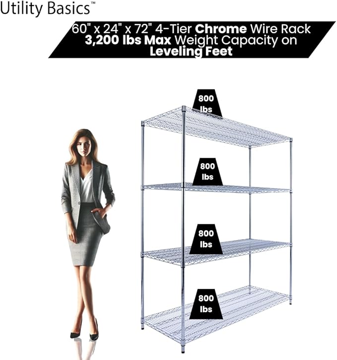 60"x24"x72" PREMIUM METAL STEEL 4-Tier Wire Shelving NSF 3200 LBS MAX Capacity Heavy Duty Storage Rack for Hospitals, Schools, Commercial Spaces, and Garages w/PREMIUM Wheels-Ruum Studio Home