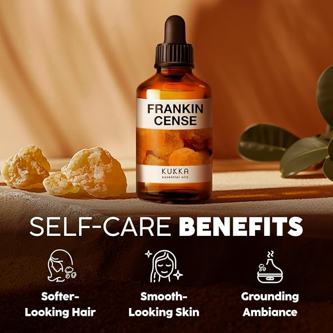 Kukka Frankincense Essential Oil for Face & Skin - 4 Fl Oz - 100% Pure Natural Frankincense Oil Made from Ethiopia Resin - A Holy & Woody Scent for Body Comfort, Aromatherapy & DIY Soap Making-Ruum Studio Home