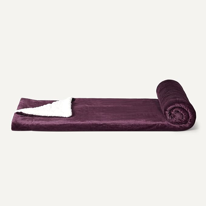Amazon Basics Reversible Sherpa Throw Blanket, Plum, 50"x60"-Ruum Studio Home