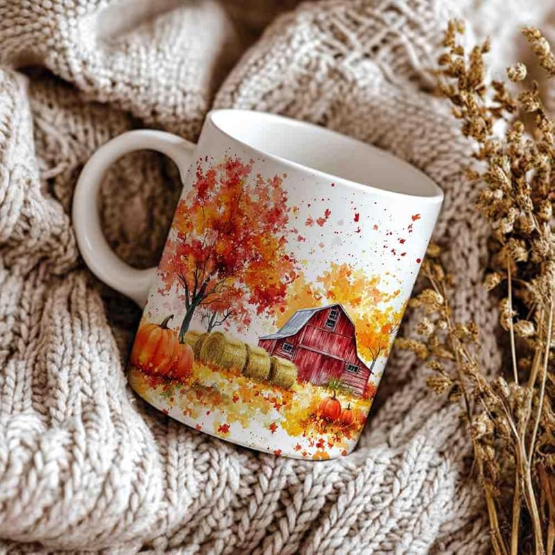 Fall Farm Coffee Mug - Farm Lover Mugs Gifts for Women Men - Autumn Decor Gifts For Home Farmhouse Thanksgiving - 11oz Printed Ceramic Mug (White)-Ruum Studio Home