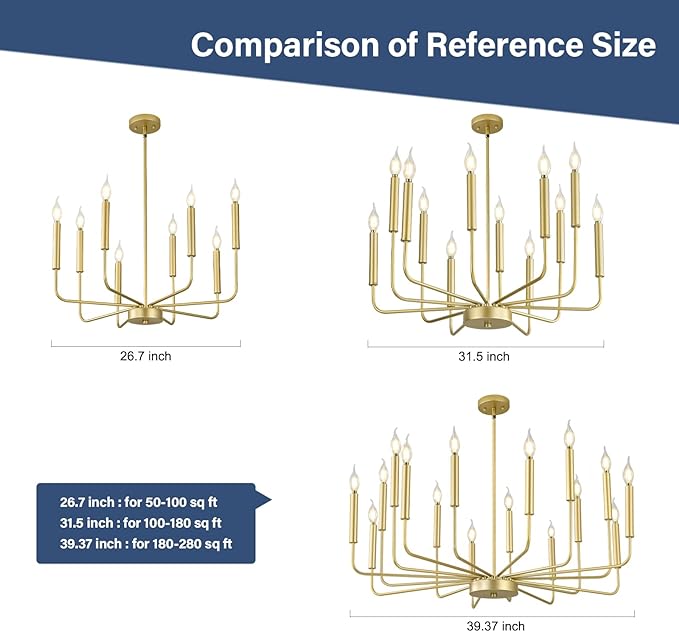 Modern Gold Farmhouse Chandeliers, 16-Light Industrial Metal Chandelier Lighting, Classic Candle Hanging Pendant Light Fixtures for Kitchen Island, Living Room, Dining Room, Stair-Ruum Studio Home
