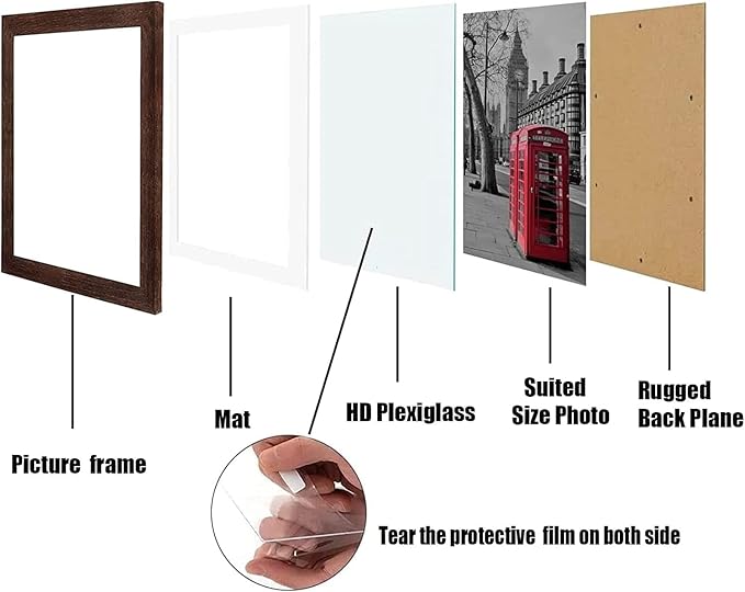 8x10 Picture Frame Set of 6, Display Pictures 5x7 with Mat or 8x10 Without Mat for Wall Mounting, Rustic Brown-Ruum Studio Home