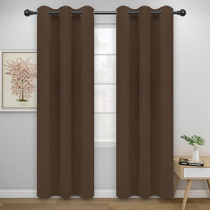Easy-Going Blackout Curtains for Bedroom, Solid Thermal Insulated Grommet and Noise Reduction Window Drapes, Room Darkening Curtains for Living Room, 2 Panels (42x84 in, Brown)-Ruum Studio Home