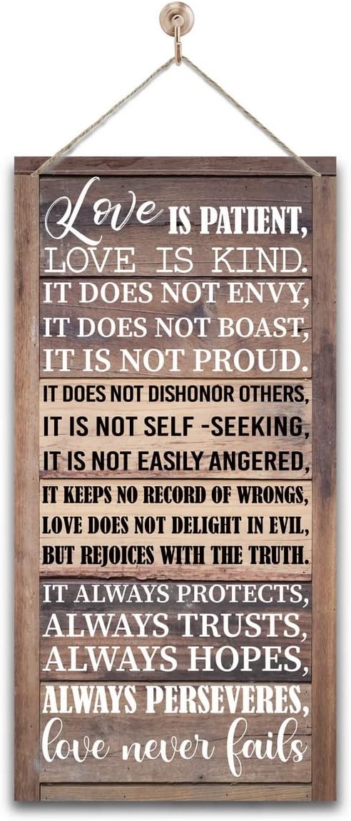 1 Corinthians 13:4-8 Inspirational Hanging Wood Decor Sign, Printed Wood Sign, Love is Patient, Love is Kind Quote, Hanging Bible Verses Woods Wall Signs, Rustic Home Decor Signs, Christian Gift-Ruum Studio Home