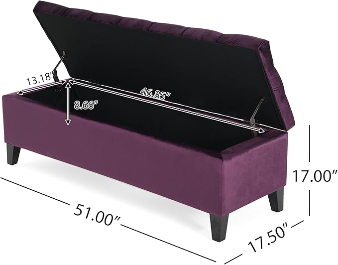 Christopher Knight Home Gloust Velvet Storage Ottoman, Upholstered Rectangular Storage Bench, Living Room Seating, Tufted BottonFoot Rest Stool for Home Office, Entryway and Bedroom, Purple-Ruum Studio Home