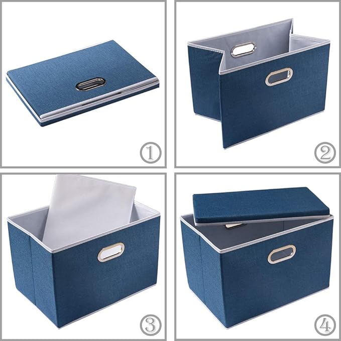 PRANDOM Extra Large Collapsible Storage Bins with Lids [5-Pack] Linen Fabric Foldable Storage Baskets Boxes Organizer Containers Cube with Cover for Bedroom Closet Office Nursery (22.8x15.75x13.8)-Ruum Studio Home