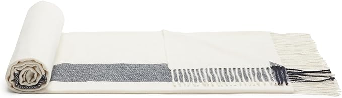 Amazon Basics Room Decor Throw Blanket, Lightweight and Cozy in Polyester, Ivory With Blue Cross-check Pattern, 50"x 60"-Ruum Studio Home