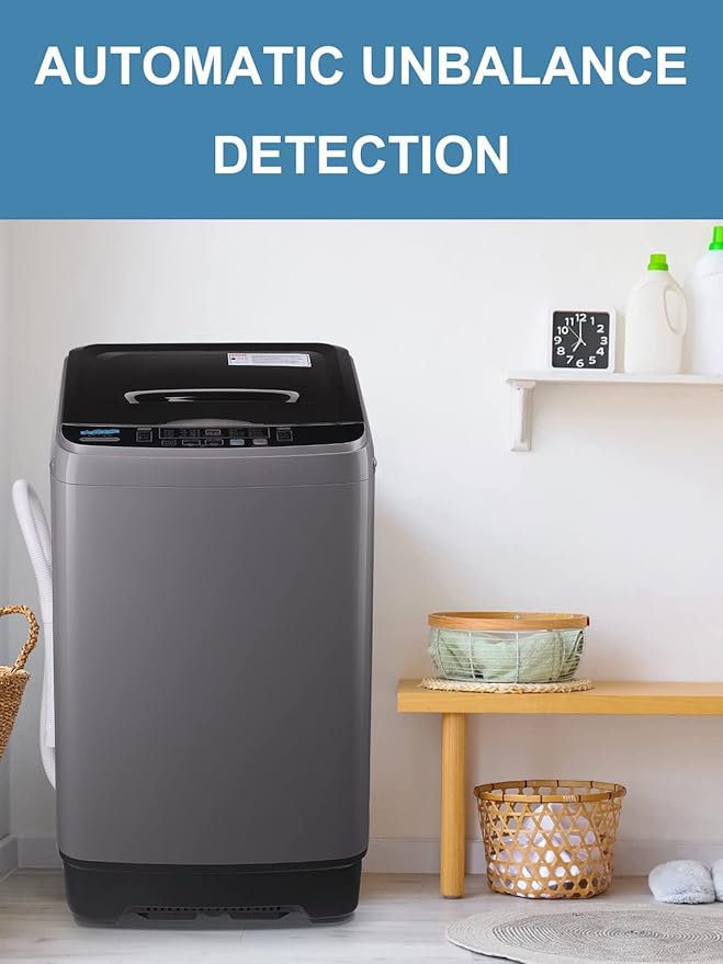 Full-Automatic Washing Machine 17.7 lbs Small Compact Portable 10 Wash Program & 8 Water Level Compact Washer with LED Display Ideal for Apartments, RV, Camping, Grey (KB03-GREY6)-Ruum Studio Home